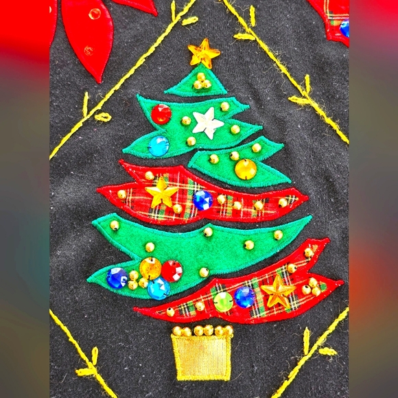 Vintage RARE Victorian Woman Plus Christmas 3/4 Sleeve Top Embroidered Gems - Picture 5 of 8